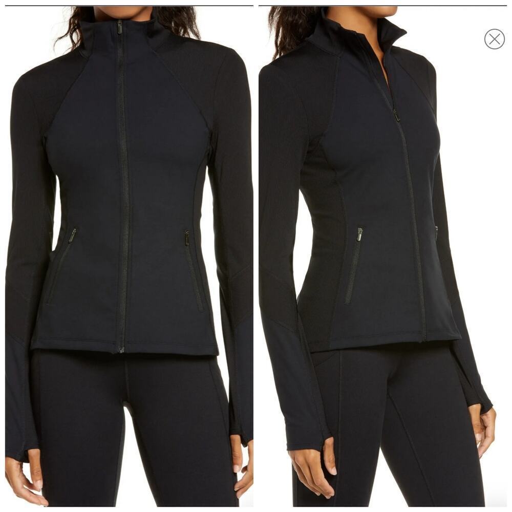 Studio Lite Ribbed Detail Long Sleeve Black Jacket Size XS